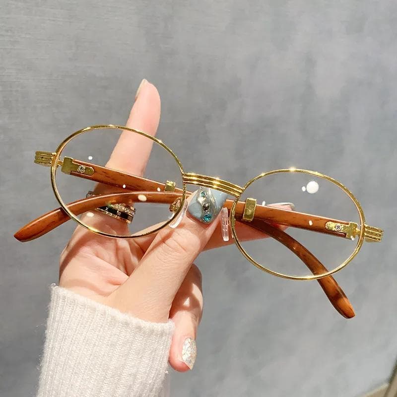 Retro Women Instagram Sunglasses Wood Grain Leg Oval Frame Sun Shading UV Protection Sunglasses for Women as picture