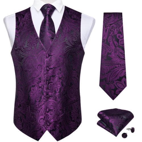 Dibangu Mens Yellow Paisley Vest Suit Waistcoat Hanky Cufflinks Tie Set Wedding L