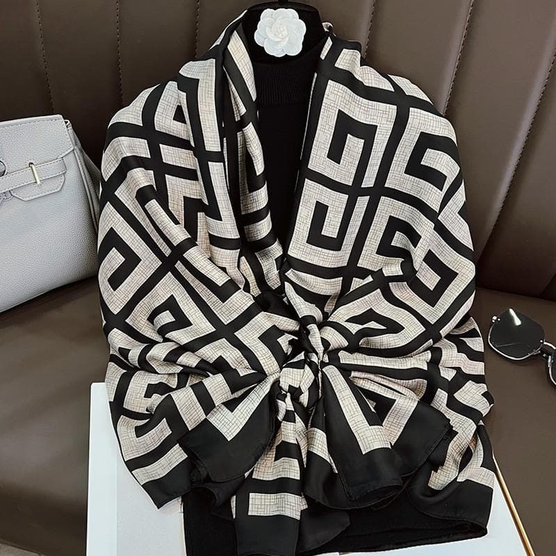 Silk Scarves for Women Spring Autumn New Large Long Scarves, Fashionable Printed Scarves, Air-conditioned Shawls, and Beach Towels for External Use 180cm