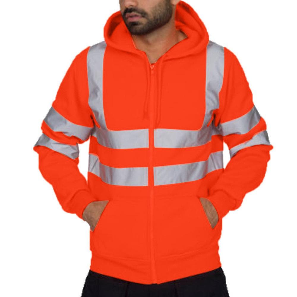 Mens Road Work High VisibilityPullover Long Sleeve Hooded Sweatshirt Tops Blouse XL orange