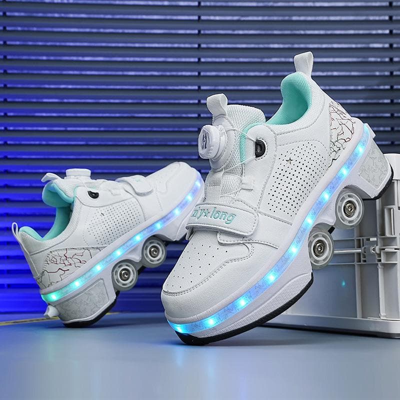 Runaway Shoes New Four-wheel Deformation Student Sports Shoes with Lights Charging Roller Skates Children's Men's and Women's Skates Flight Shoes 33