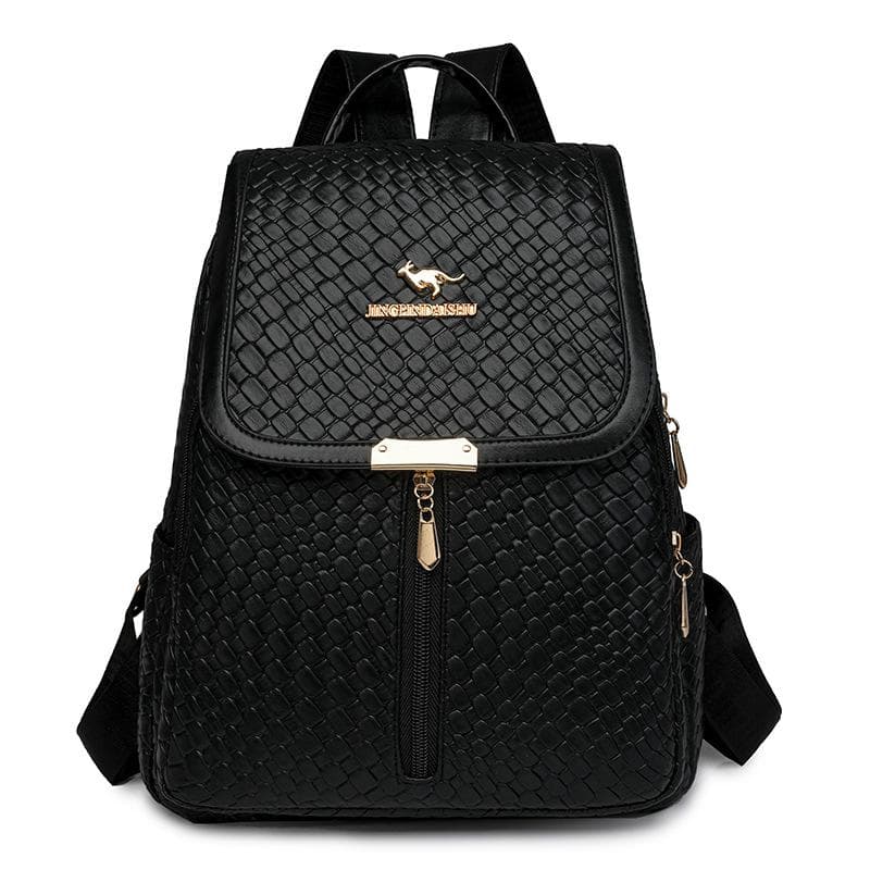 Women's Soft Leather Backpack Large Capacity Travel Bag black