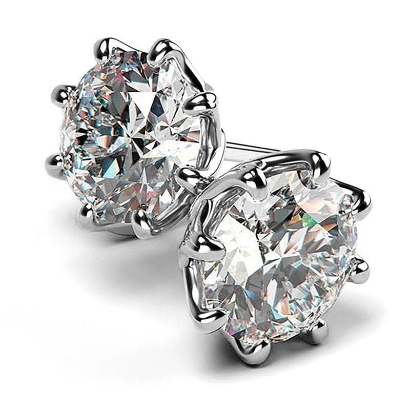 Luxury Women Silver Color Round Halo Brilliant Cut White Stone Stud Earrings Shine Stone Claw Earrings Bride Wedding Engagement Party Jewelry Gifts white