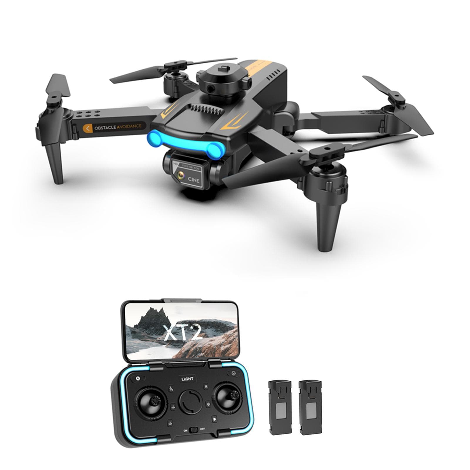 Remote Control Drone with Daul Camera 4K Remote Control Quadcopter with Function Four Side Obstacle 2 battery black
