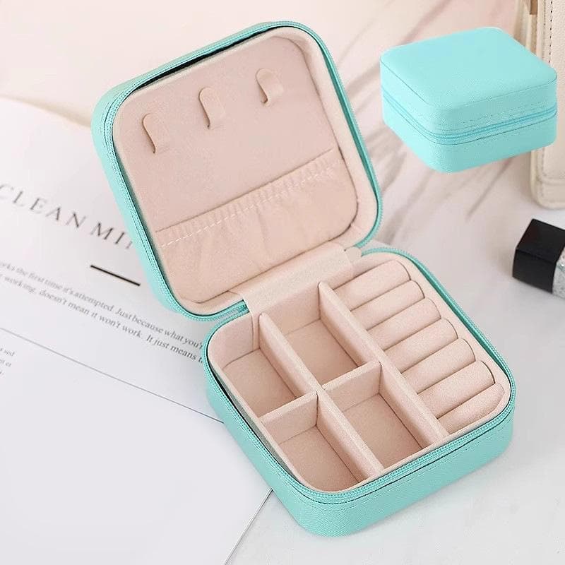 Mini Jewelry Storage Box Travel Earrings Necklace Jewelry Box Compact Ring Packaging Zipper Clamshell Jewelry Box 10*10*5cm green
