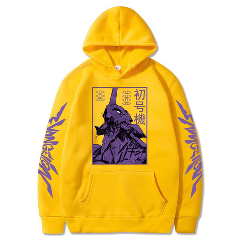 Men Hoodies Anime Evangelion Graphic EVA-00 PROTO TYPE Unisex Oversize Long Sleeve Pullover Sweatshirts Harajuku Streetwear Tops L yellow
