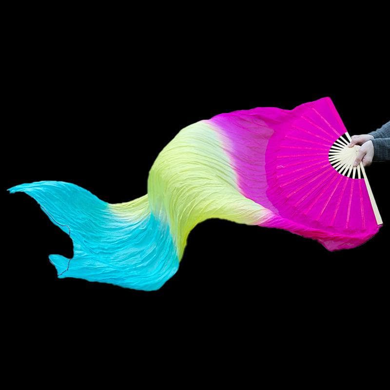 1Pc Dance Props Party 150cm Length Chinese Belly Dancing Fan Long Dancer Practice Imitation Silk Gradient Color Right