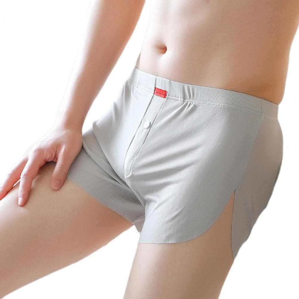 Summer Boxer Underwear Mid-rise Elastic Waistband Ice Silk Shorts Briefs Loose Fit Solid Color Boxer Briefs L grey