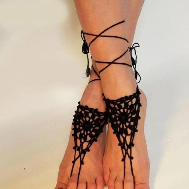 Crochet Barefoot Sandals Wedding Anklets Beach Anklets Shoes Ornament Ankle Bracelet black
