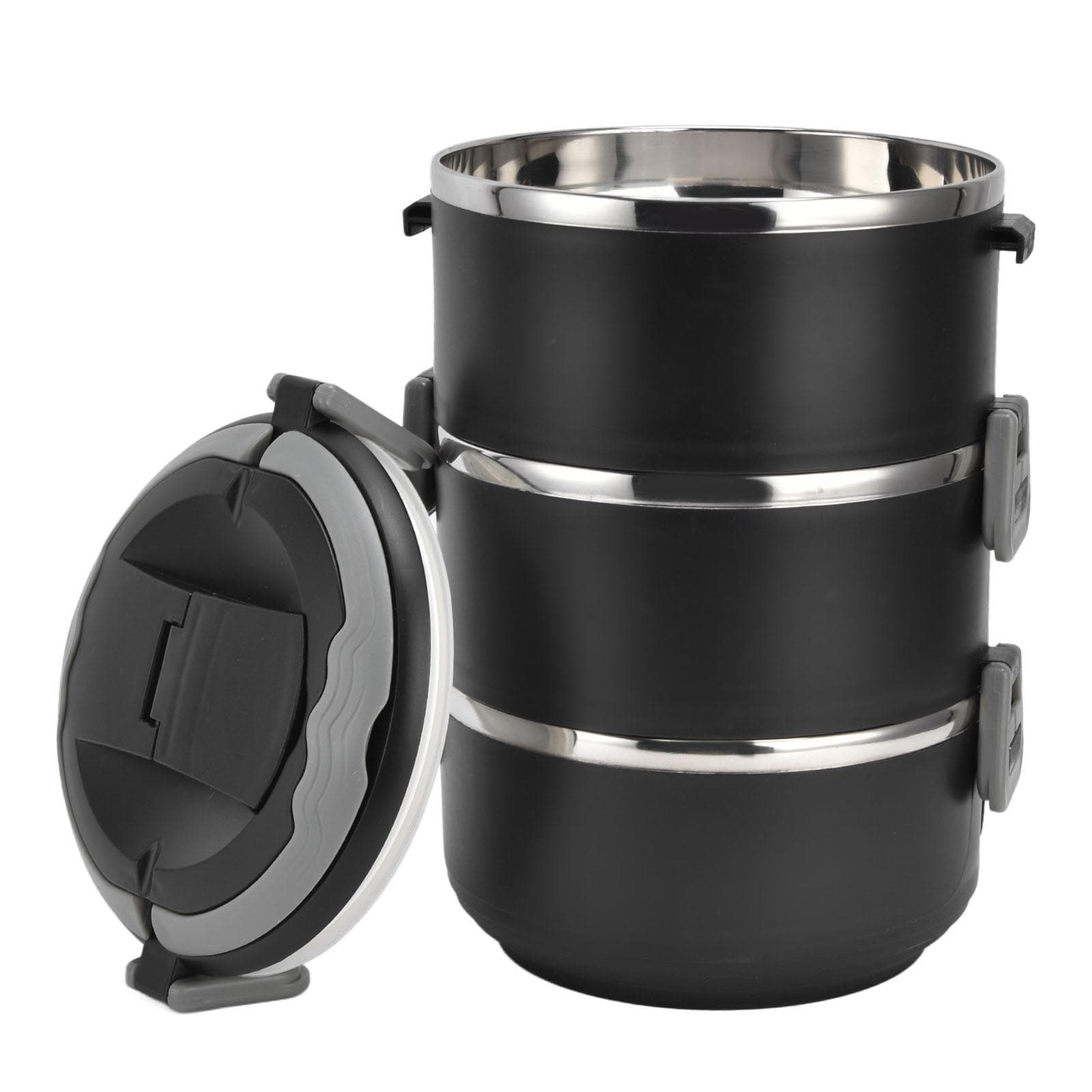 Stackable Lunch Box Three Layers Stainless Steel Leakage Proof Portable Keep Warm Bento Box for L black