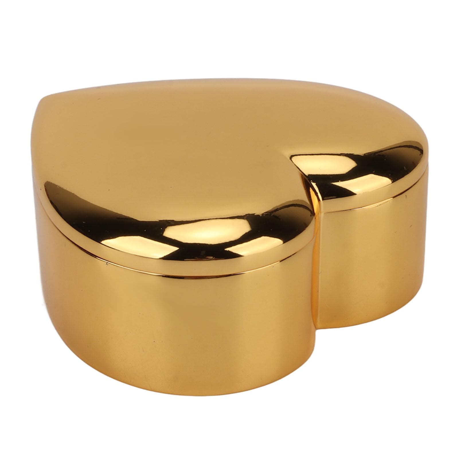 Heart Shaped Jewelry Box Gold Zinc Alloy Metal Polished Finish Velvet Inside Antique Heart Ring