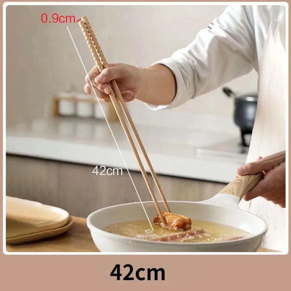 1 Pair Japanese Extra Long Wooden Chopsticks Polished Beech Wood Fried Food Noodle Anti-slip Chopsticks Kitchen Cooking Tools