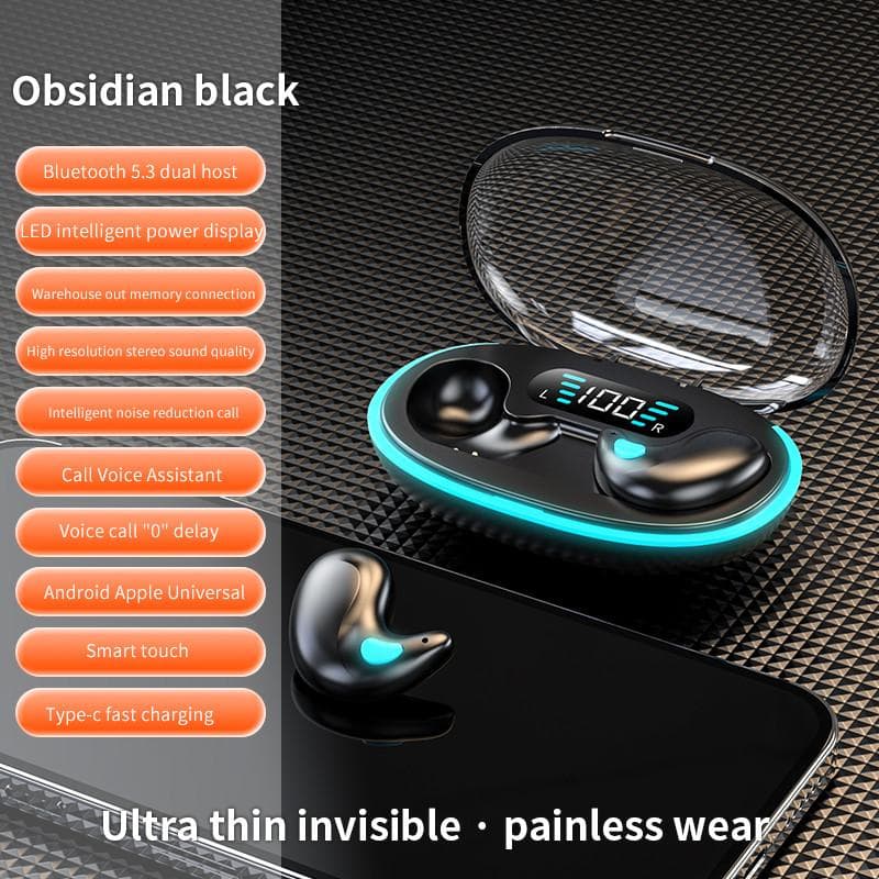 Invisible Sleep Wireless Earphones Mini Bluetooth 5.3 Headsets Hidden Earbuds with Charging Case Noise Reduction HiFi Stereo Headphones black