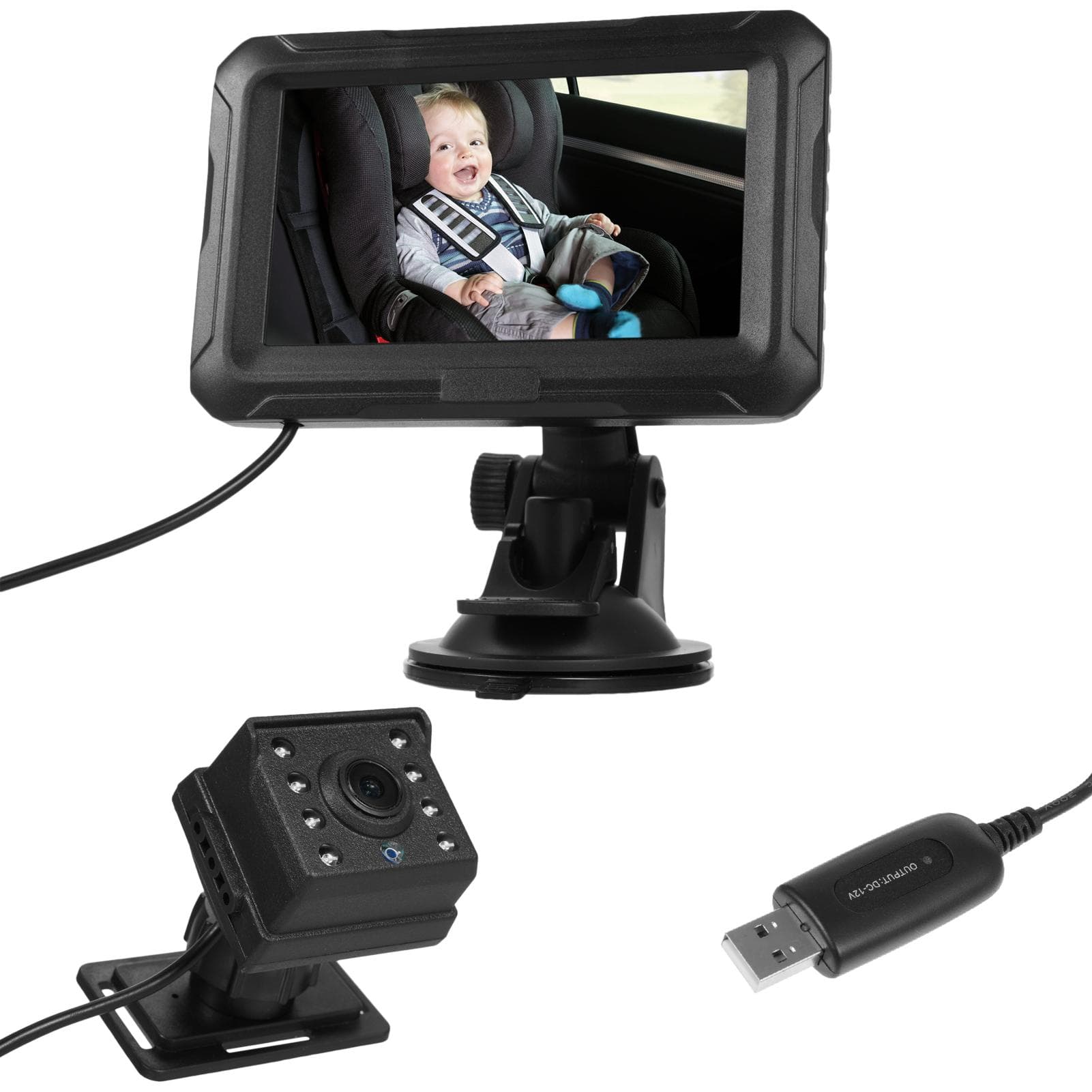 Baby Car Mirror, 1080P Baby Monitor with Camera USB Plug, 4.3 Baby Camera with Night Vision, 150 degrees black