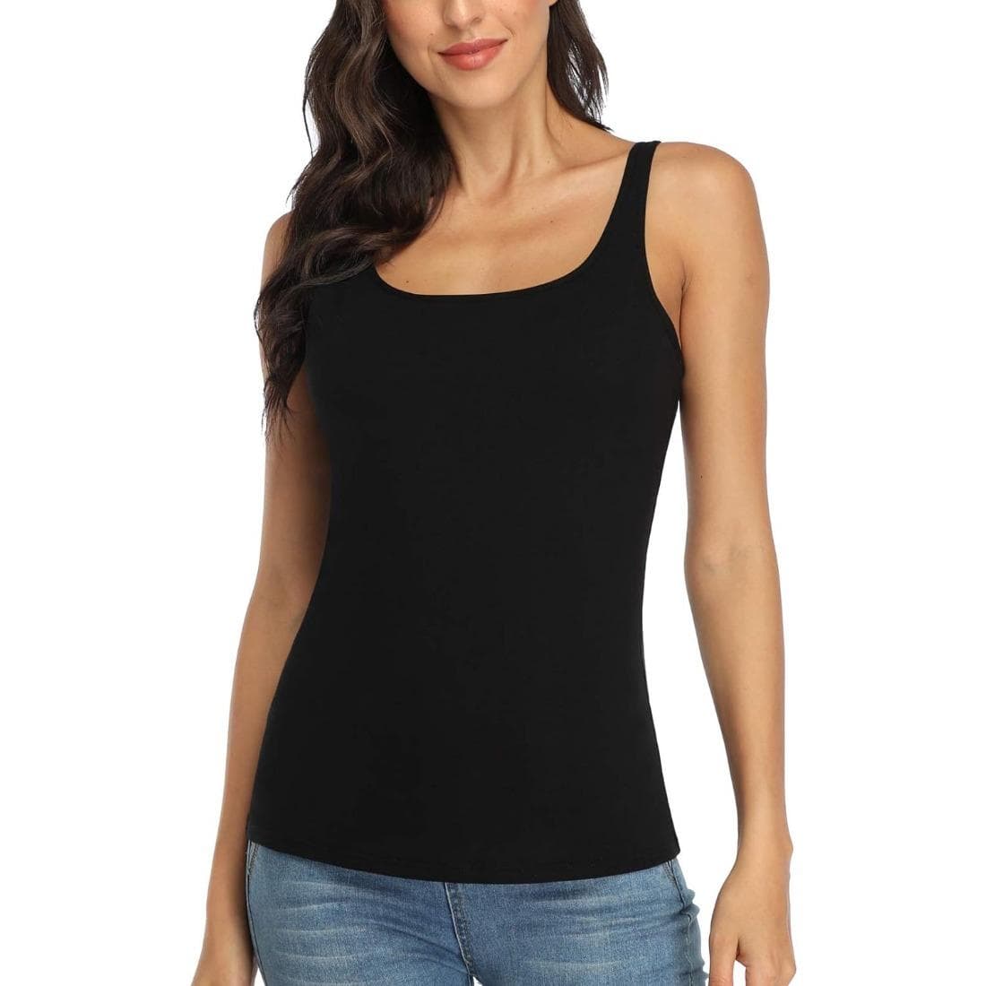 Charmleaks Women's Cotton Tank Top with Shelf Bra Adjustable Wider Strap Camisole Basic Cami Tanks 2XL black