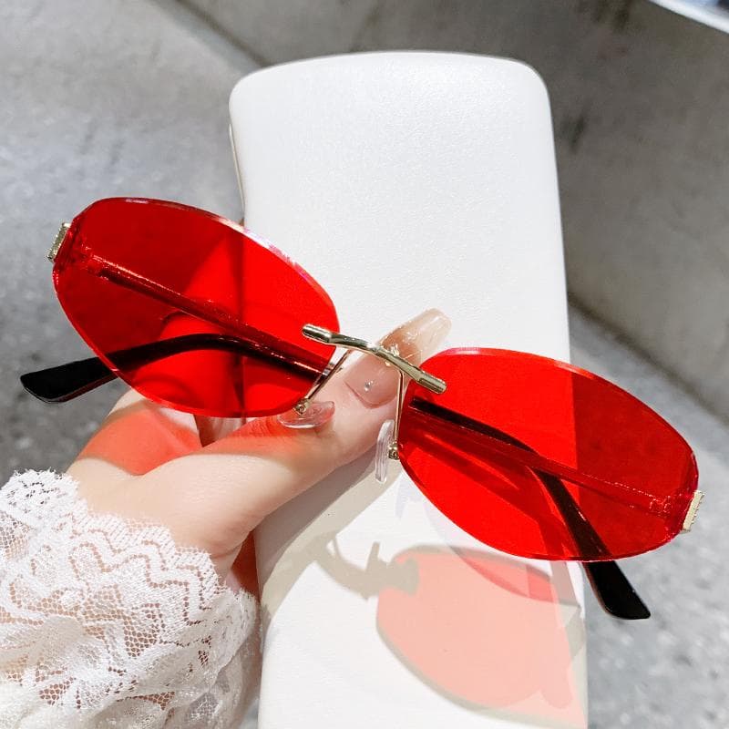 Retro Frameless Oval Concave Y2k Sunglasses Trendy UV Resistant Street Photography Fashion Accessories 90275