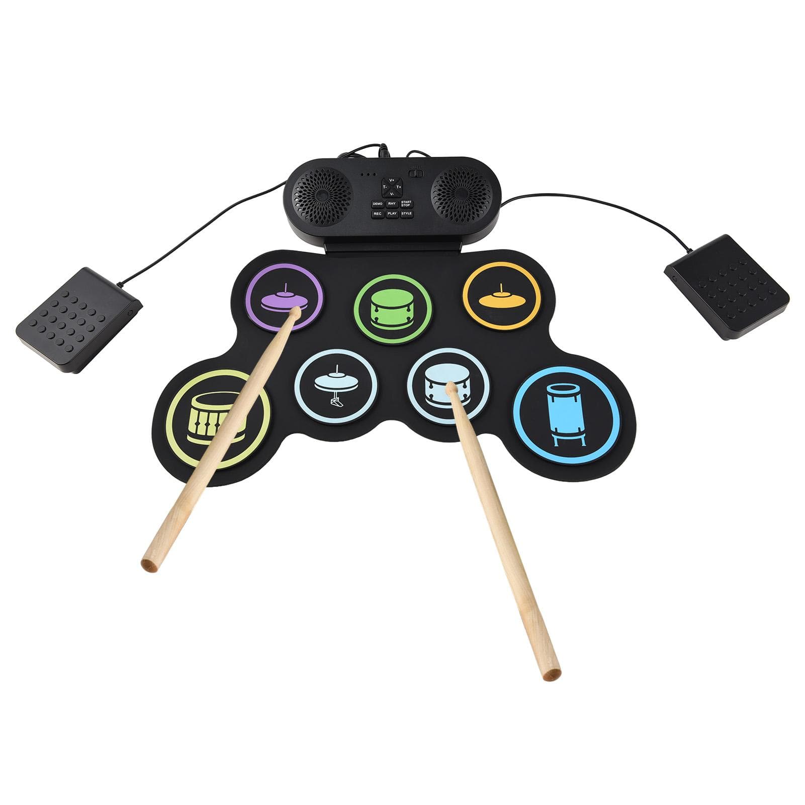 Electronic Drum Set with Speaker BT Hand Roll Drum Set 7 Pads Supports Various Audio Input 7 Drum black