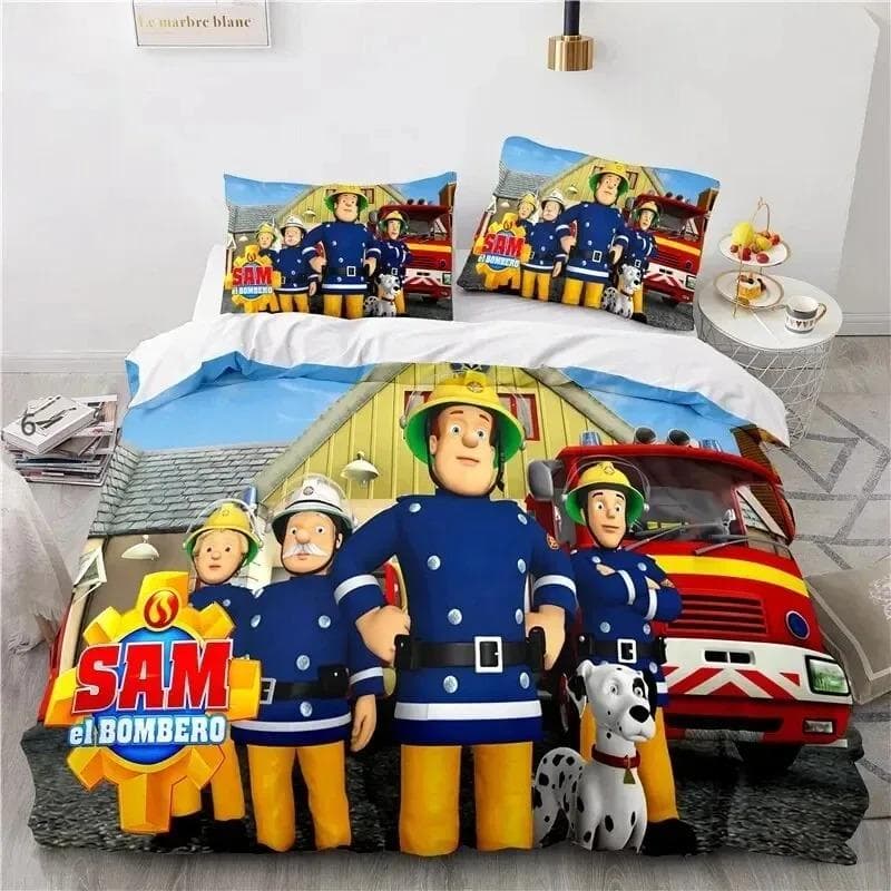 Cartoon Fireman Sam Toys Bedding Set Duvet Cover Bed Set Quilt Cover Pillowcase Comforter king Queen Size Boys Adult Bedding Set EU Double 200x200cm