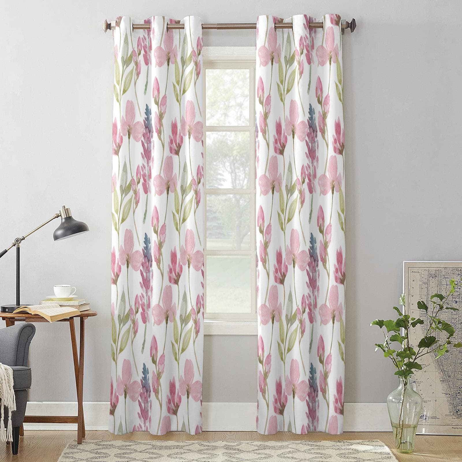 Watercolor Pastel Flowers Farm Modern Window Curtains for Living Room Bedroom Curtain Kitchen Treatment Blinds Drapes 135W x 60H(cm) x1