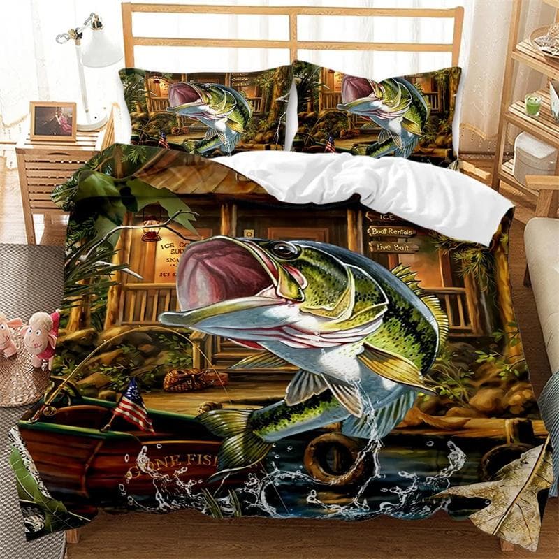 Big Pike Fishing Hunting Bedding Set Boys Girls Twin Queen Size Duvet Cover Pillowcase Bed Kids Adult Duvet 2/3pcs Duvet Cover 140x200cm