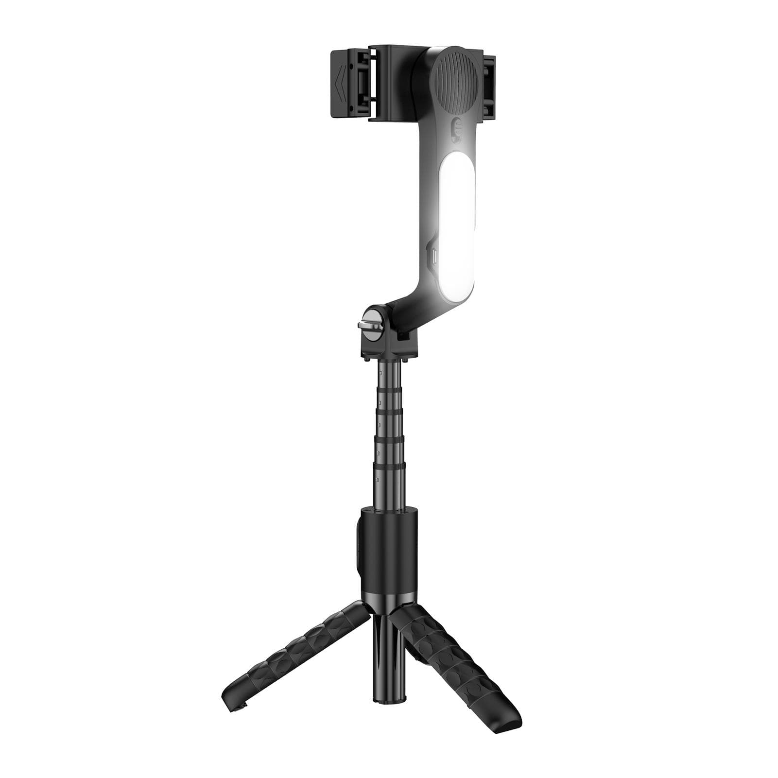 Portable Gimbal Stabilizer for Smartphone Extendable Selfie Stick Tripod Stand with Detacheable LED black