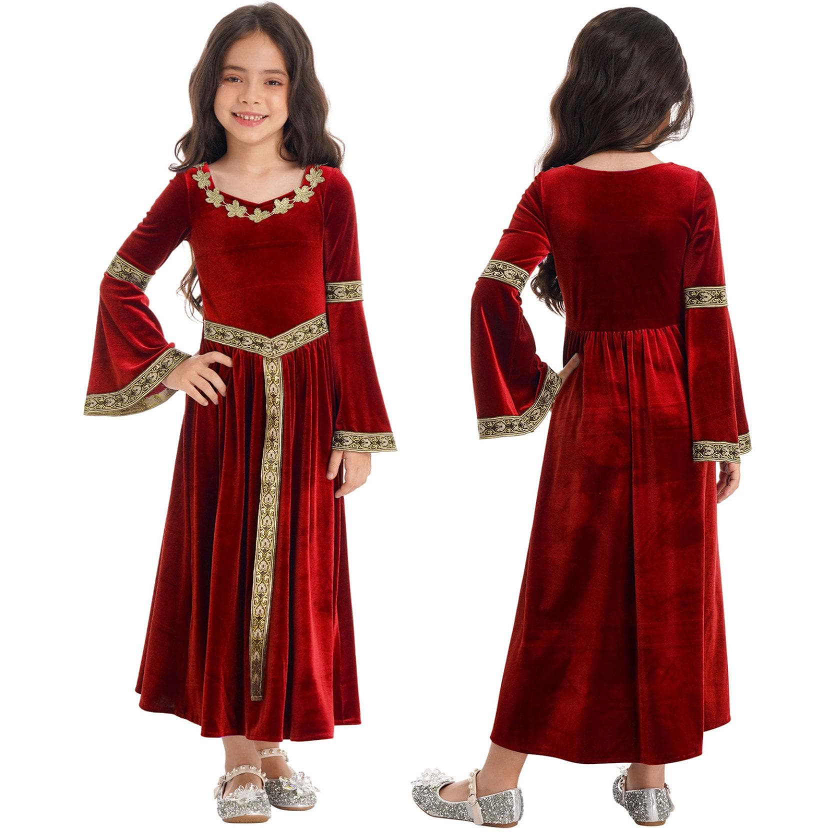 Girls Medieval Princess Costume Renaissance Costume Robe Retro Gown Dress for Halloween Cosplay Dress Up 11-12 Years red