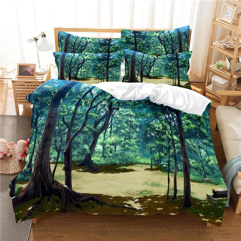 Modern Green Forest Landscape Digital Printing Bedding Set 3D Fashion Design Down Bed Cover Pillowcase 2-3 Pieces Home Textile AU Double(180x210cm)