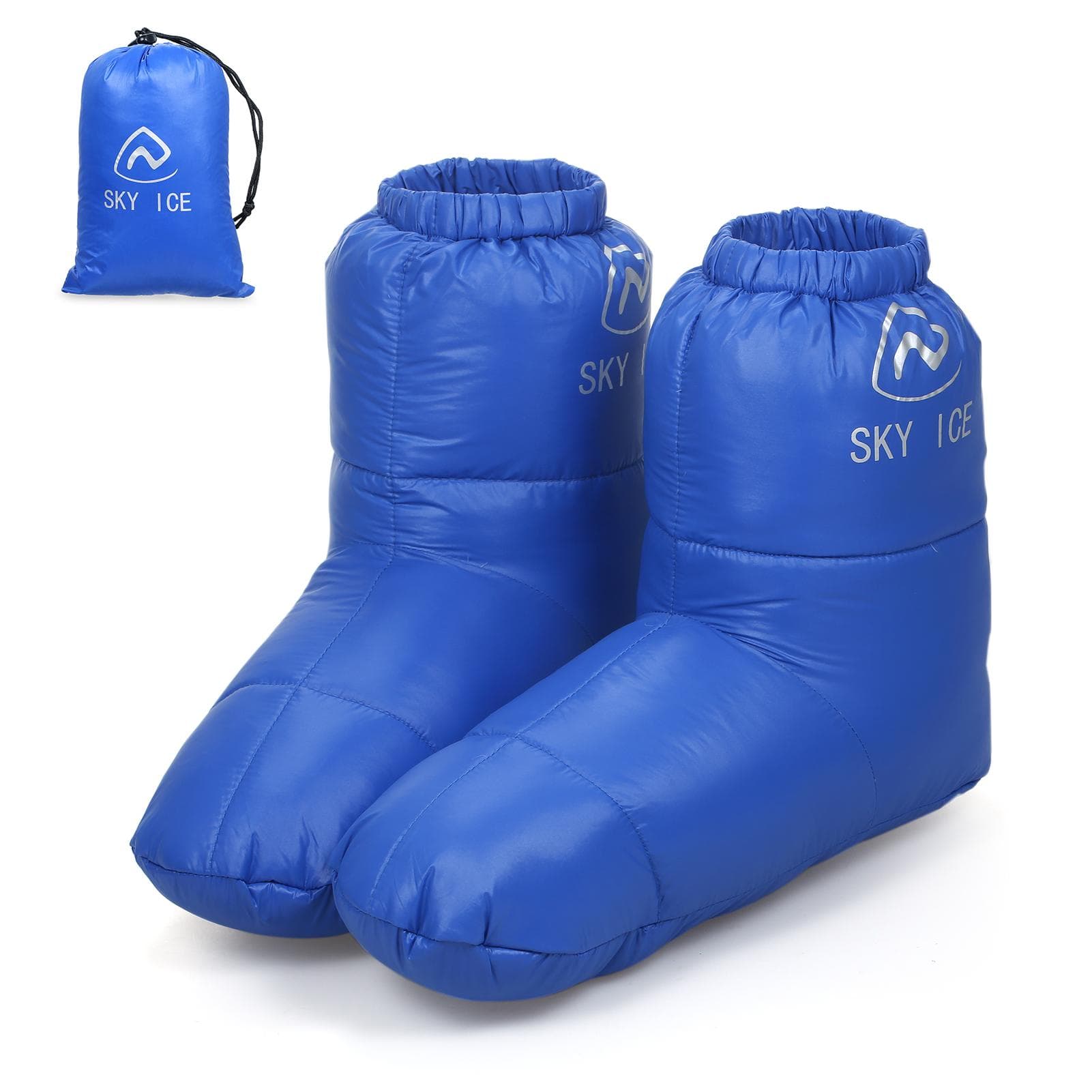 Winter Warm Duck Down Slippers Boots Home Outdoor Camping Shoes Footwear for Men Women L blue