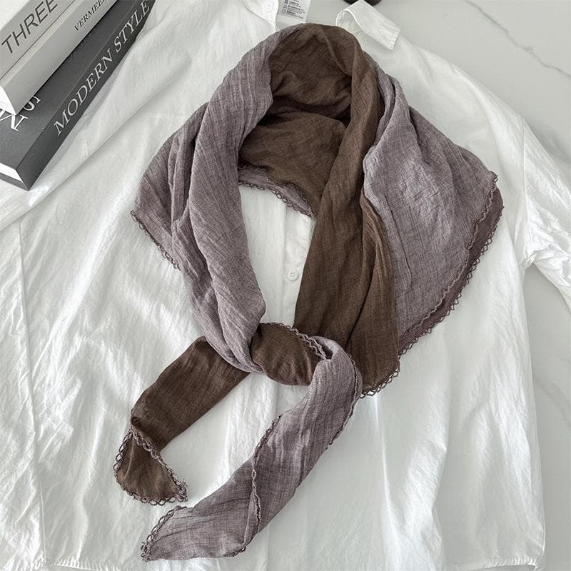 Diamond Shaped Two-color Spliced Cotton and Linen Scarf for Women, Versatile Long Scarf, Temperament Scarf 80*140cm dark brown
