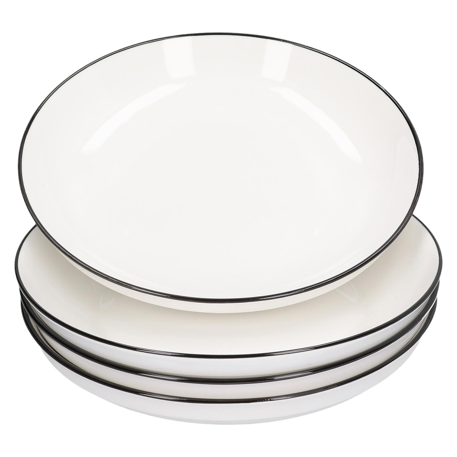 4Pcs Ceramic Dinner Plates Set Black Line Tableware 8 Inch Round Plate for Salads Steak Plate