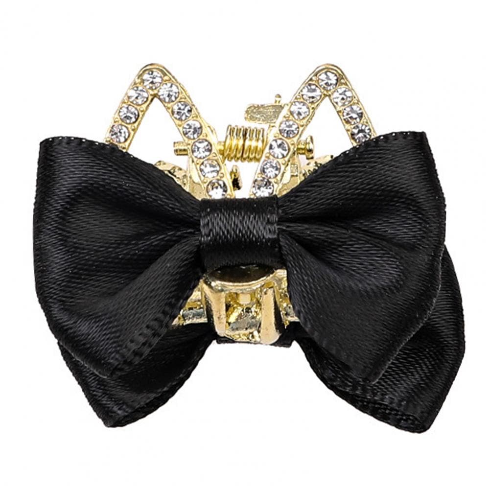 Women Hair Clip Bowknot Decor Shiny Rhinestones Rabbit Cat Ear Hair Pin Anti-slip Teeth Shark Small Hairpin Hair Accessories XXL black
