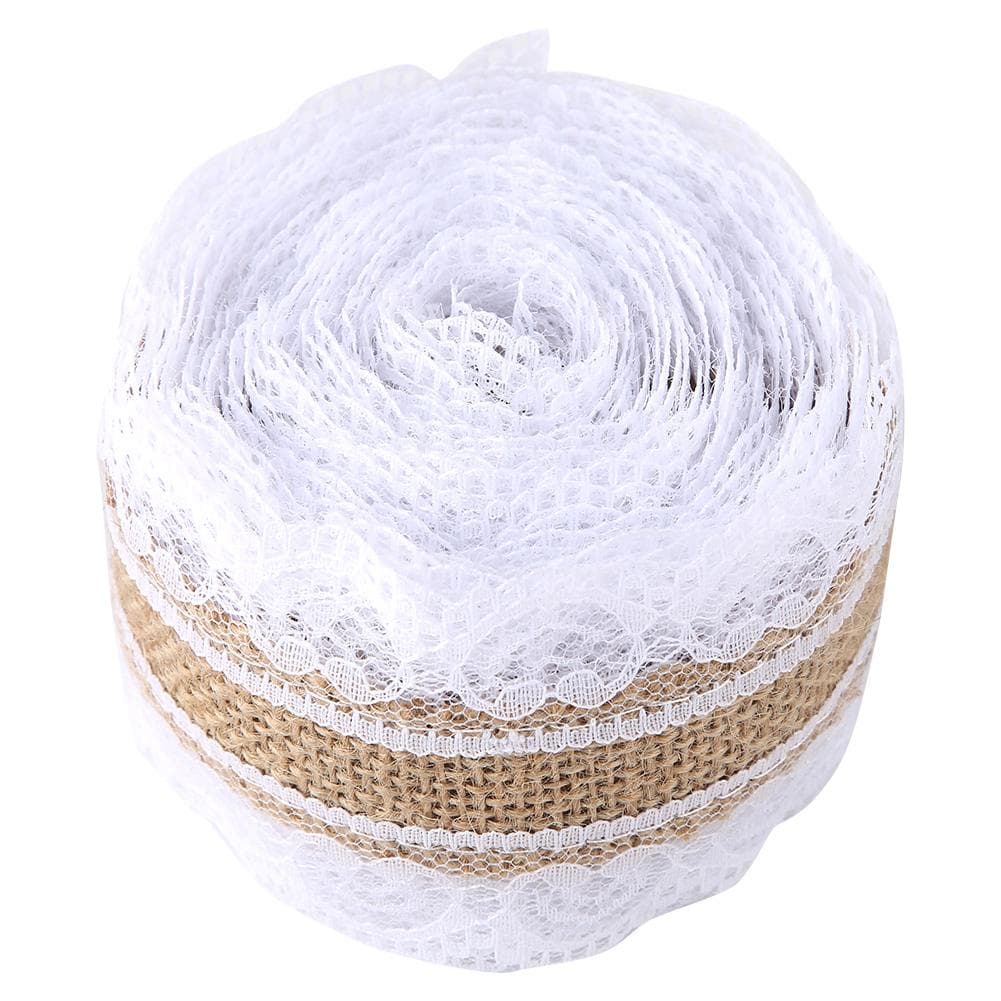 5mroll Natural Burlap Lace Hessian Jute Ribbon Home Wedding Decoration