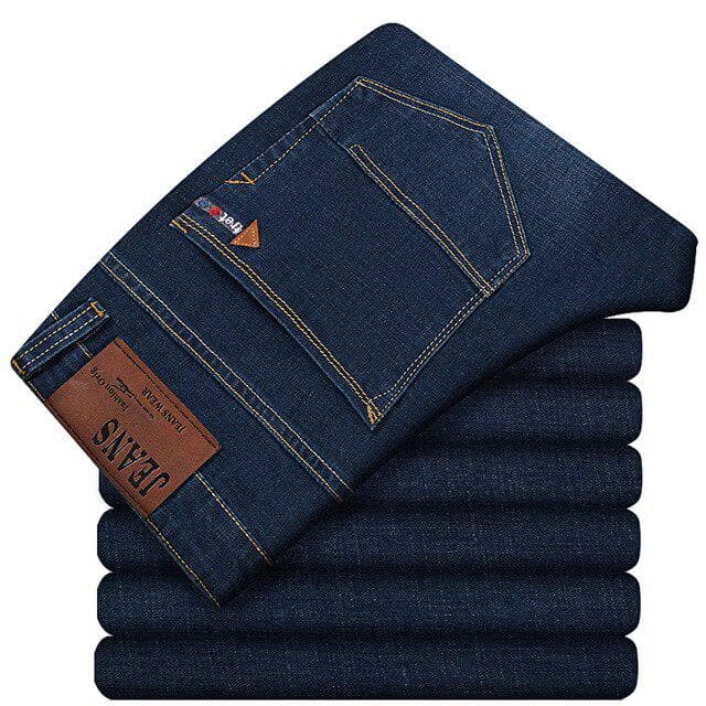 Plus Size Men's Loose Straight Jeans Classic Business Trousers Jean Pants Male Brand Black Blue 31