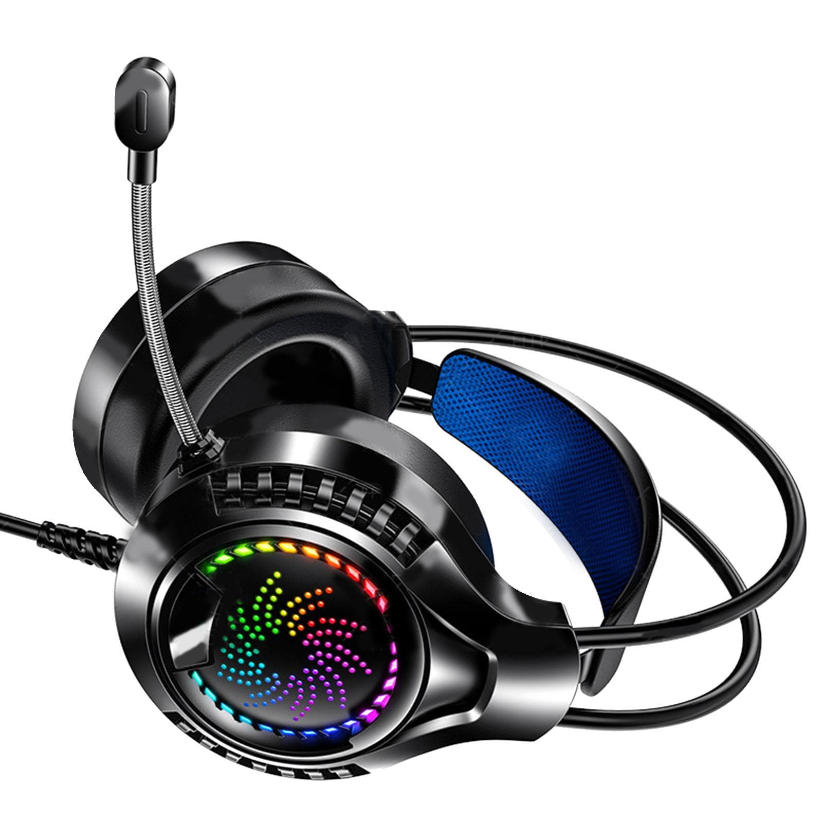 Wired Computer Headset 7.1 Sound Channel Adjustable Headband Soft Earmuffs Dual 3.5mm and USB RGB