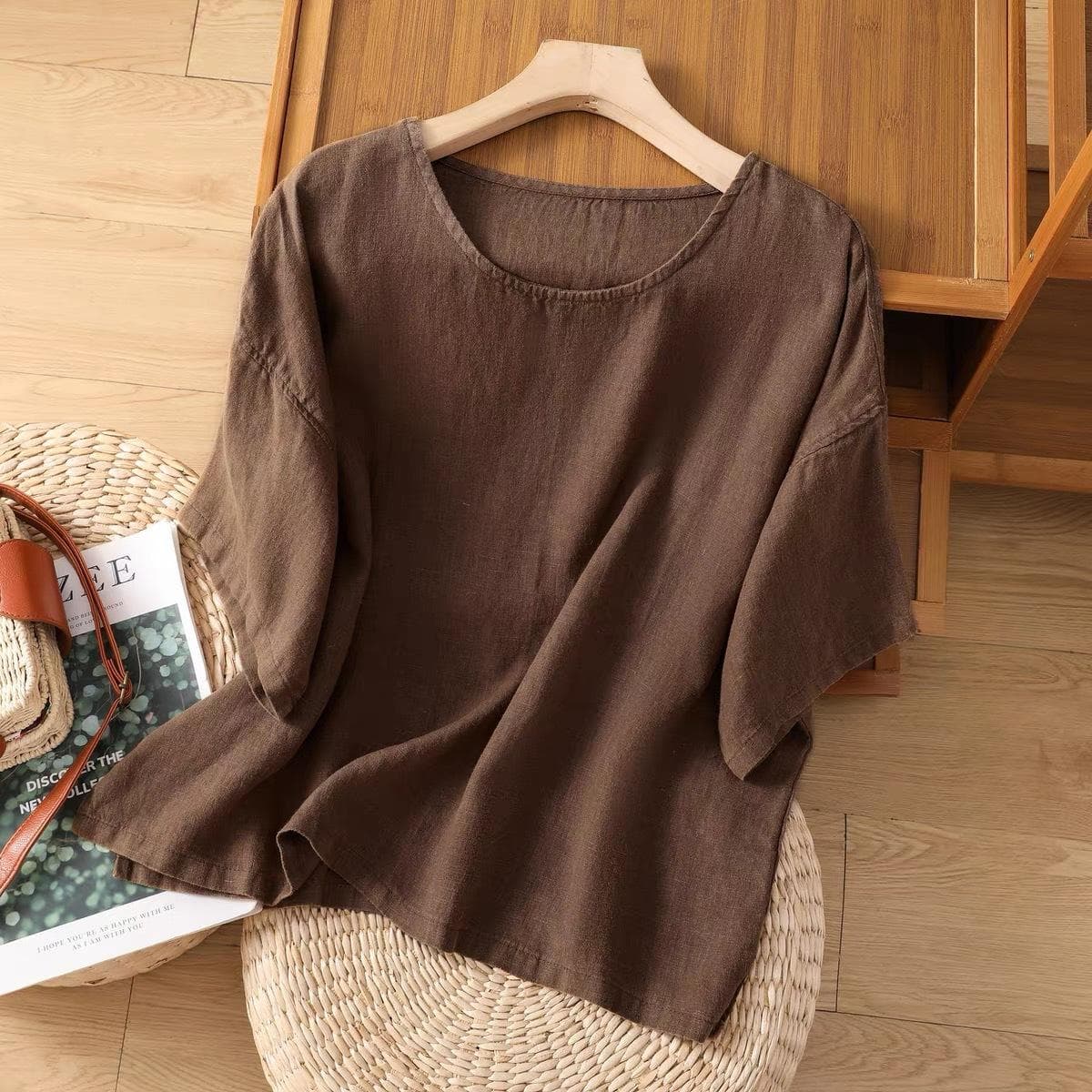 New Summer Cotton and Linen Women's Large-size Tops Literary Pullover Casual Loose T-shirt Short-sleeved Tops 4XL