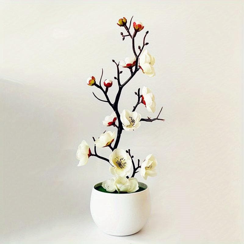 An artificial plum flower pot for weddings, parties, home decor - realistic floral arrangements for hotels, restaurants, bars and wall decor
