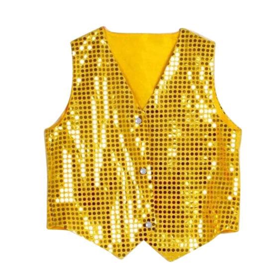Boys Girls Sequined Vest Waistcoat Hip-hop Dance Party Street Show Costume Height 160cm yellow