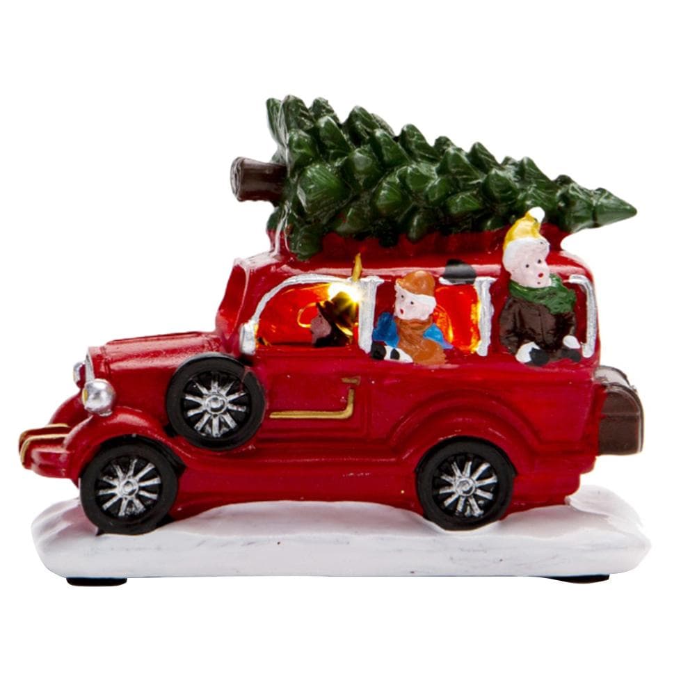 LED Light Up Christmas Tabletop Decoration Resin Lighted Snack Shop Vintage Car Hot Air Balloon