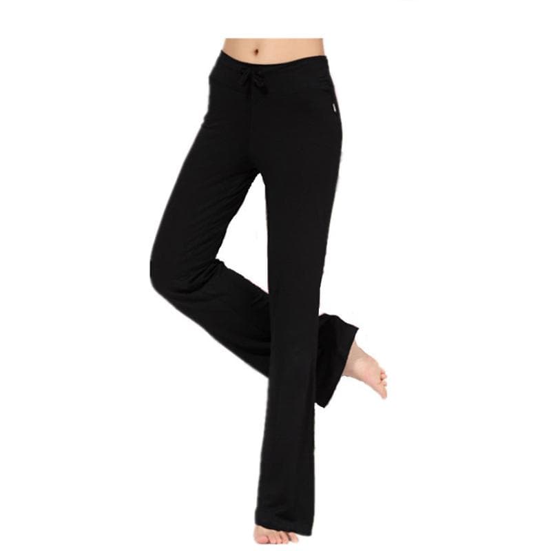 Auroth Solid Color Women High Waist Wide Leg Flared Pants Stretch Trousers Drawstring Sports Pants S black