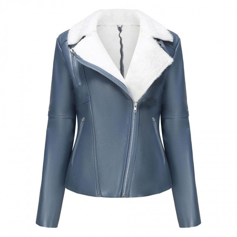 New Autumn and Winter Velvet Leather Jacket for Women, Warm Long-sleeved Lapel Jacket, European and American Commuter Casual Jacket 3XL