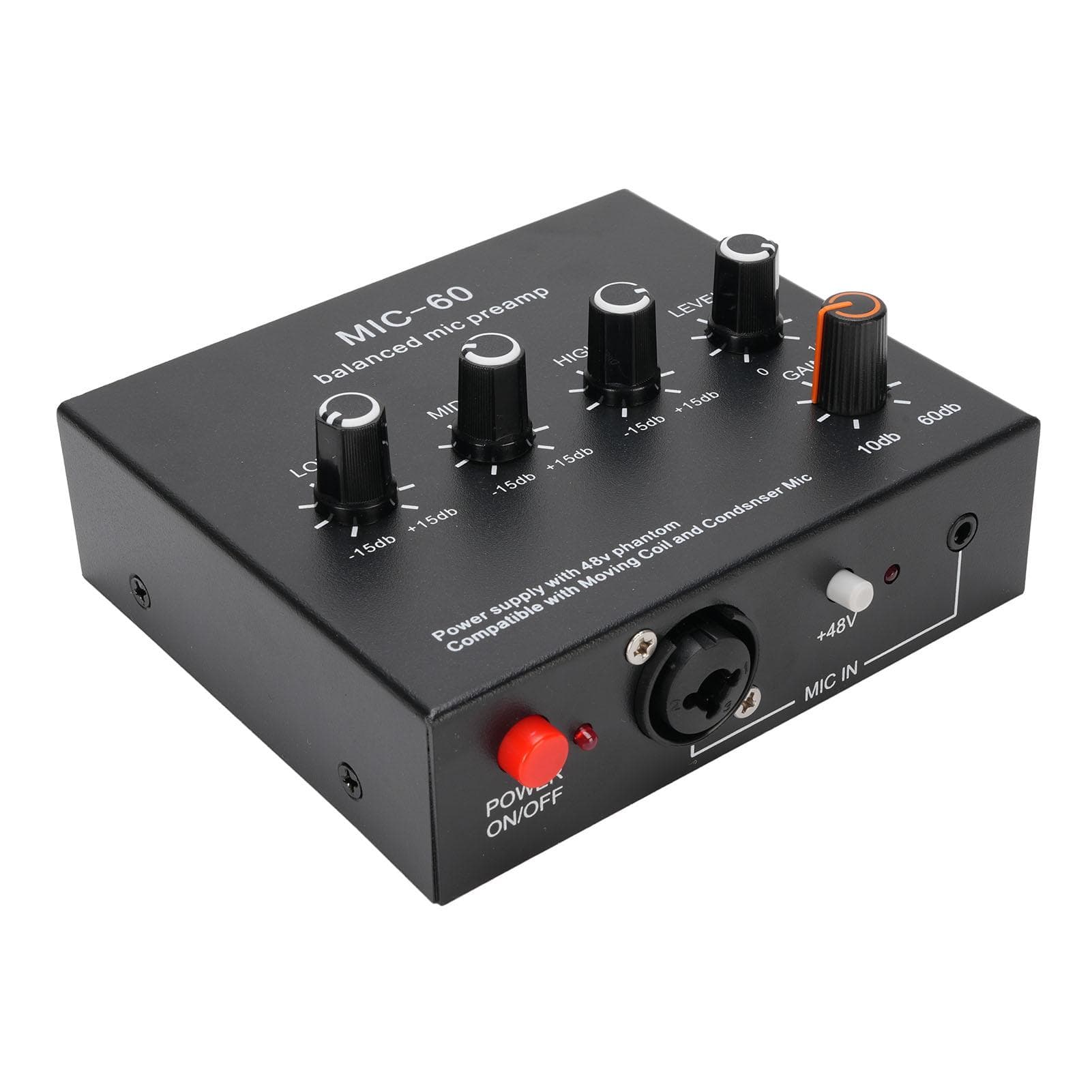 Microphone Preamp Mic Gain Booster 48V Power Supply Mic Pre Amp for Dynamic Condenser XLR 3.5mm with 3.5mm audio cable