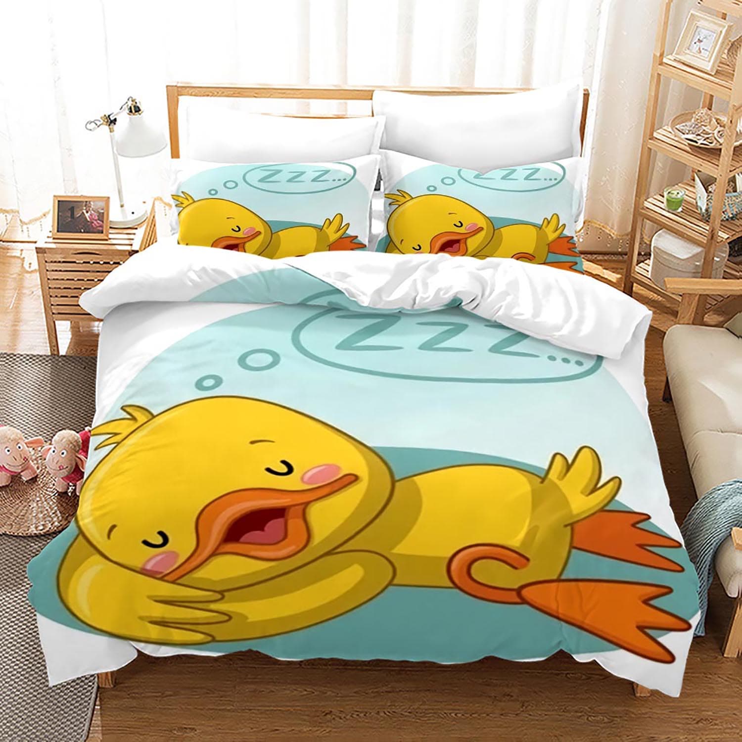 Yellow duck Bedding Set Single Twin Full Queen King Size Little duck Bed Set Aldult Kid Bedroom Duvetcover Sets 3D Print 020 AU Single(140x210cm)