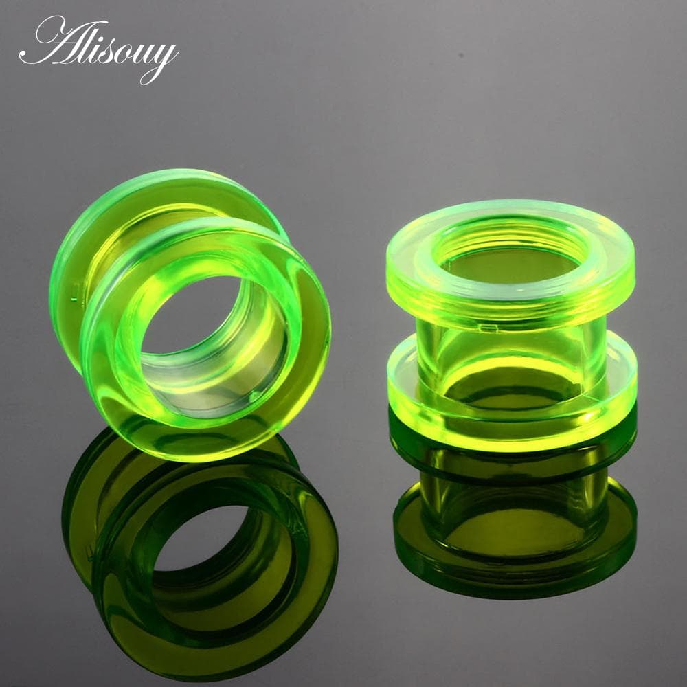 1pair/ lot Acrylic Ear Flesh Tunnels Double Flared Hollow Screw Fit Ear Stretcher Plugs Gauges Body Piercing Jewelry Black 4mm green