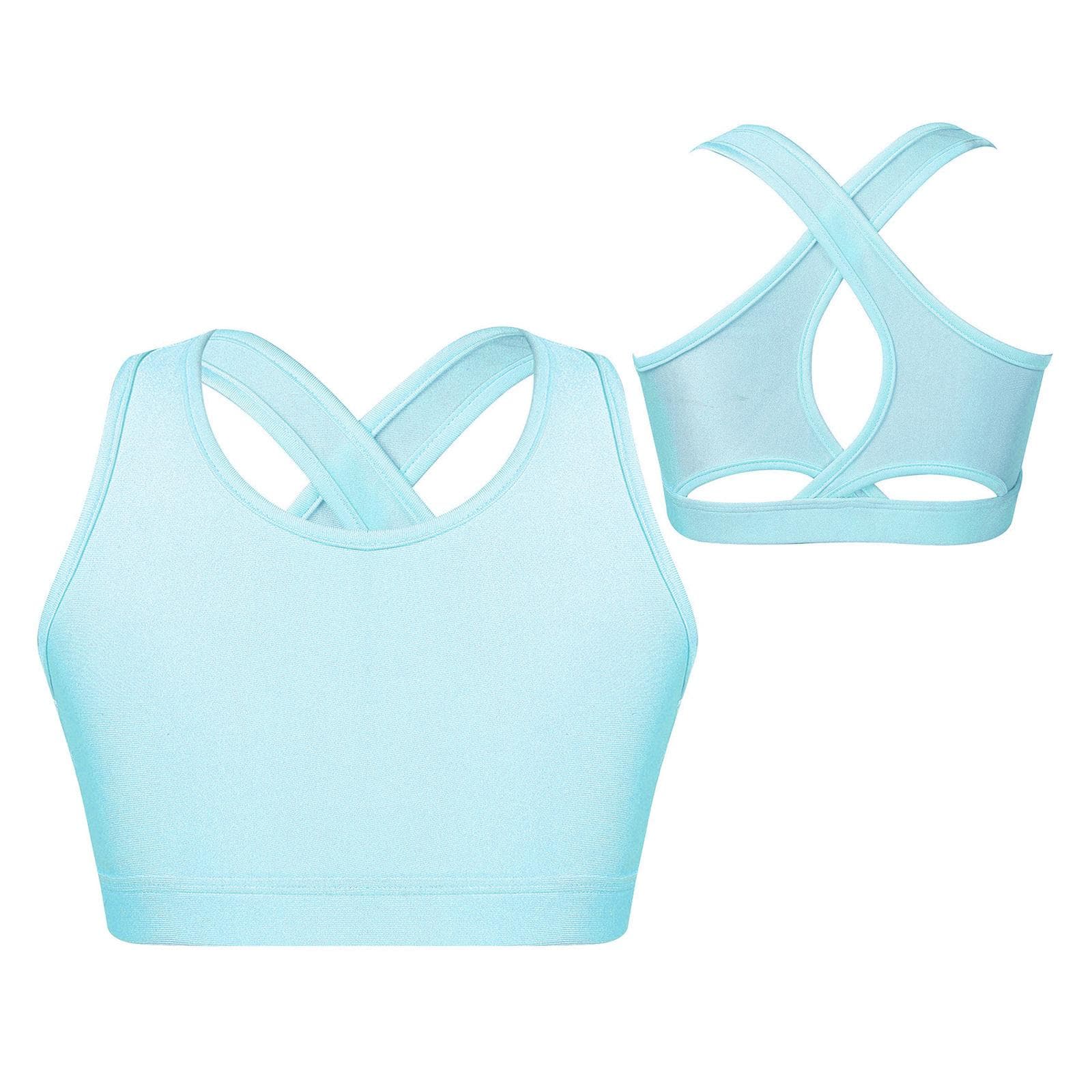 Kids Girls Cirss Cross Back Crop Vest Top for Gymnastics Dance Yoga Running Costume 11-12 Years light blue