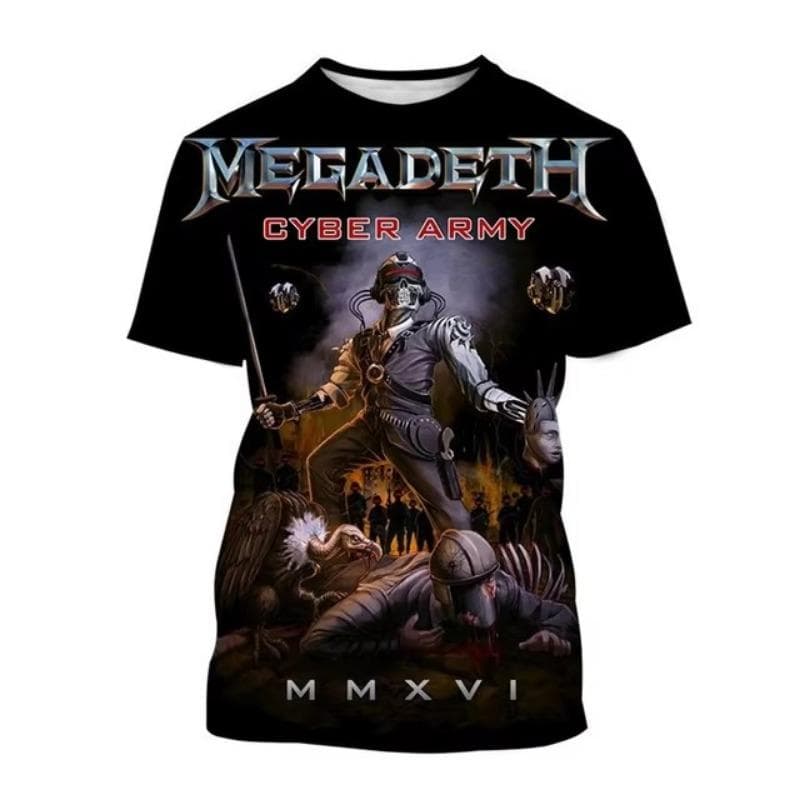 Megadeth 3D Printed T-Shirts Fashion Rock Band Men's Casual T-shirt Summer Men Punk Funny Hip Pop Short Sleeve Men's L