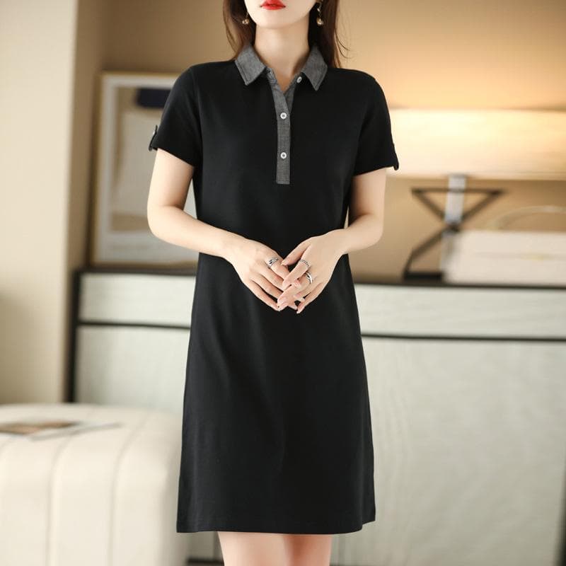 Polo Shirt Dress for Women In Age-reducing Summer New Solid Color Slimming Mid-length Casual Sports Lapel Skirt XL