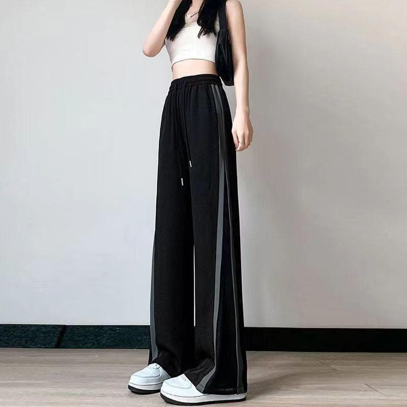 Ice Silk Sweatpants for Women In Summer Thin Straight-leg Mopping Large Size Fat Mm Pear-shaped Body Slim and Narrow Wide-leg Pants 3XL