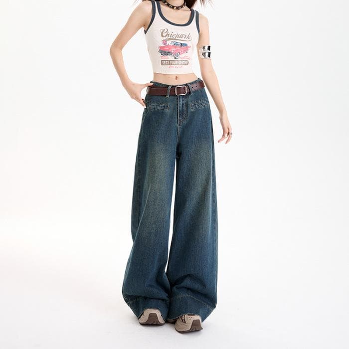 Super Soft Drooping High Waist Slimming Wide-leg Jeans for Women Spring Loose Wide-leg Trousers for Women Spring Floor-moving Pants for Women Spring 2XL