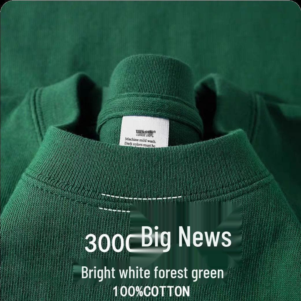 Unisex 500g Heavyweight Pure Cotton Gray-Green Short-Sleeve T-Shirt M 110-130 lbs