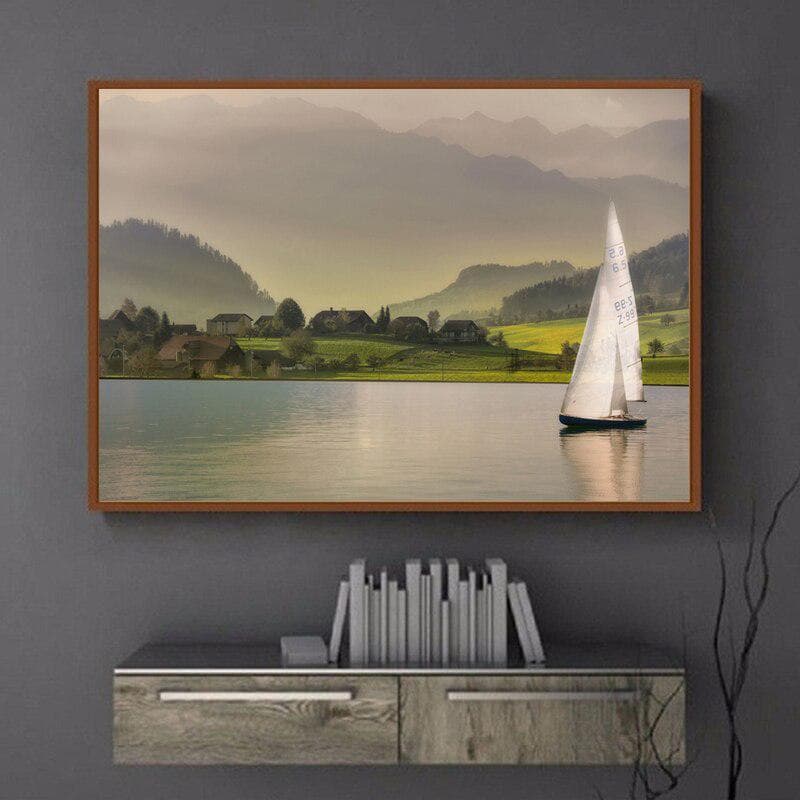 DIY Round Diamond Painting Lake Scenery Cross Stitch Boat Landscape Diamond Embroidery 20X30CM